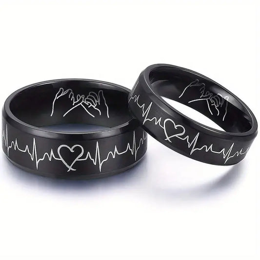 Heartbeat Pattern Stainless Steel Couple Ring