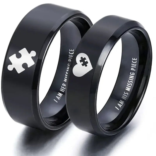 Missing Piece Heart Stainless Steel Couple Ring