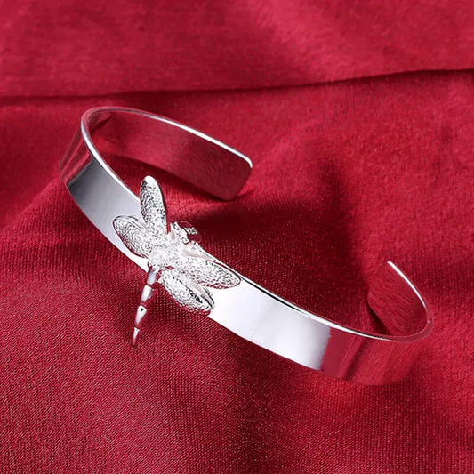 Silver Dragonfly Bangle Bracelet